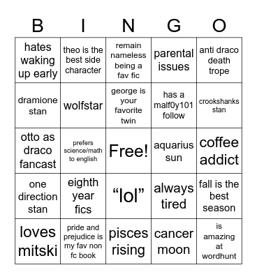 dracosigloo bingo card Bingo Card
