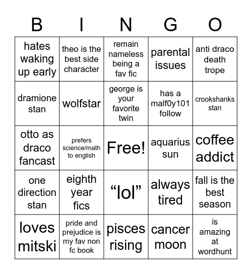 dracosigloo bingo card Bingo Card