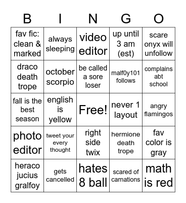 Brit’s Bingo Card