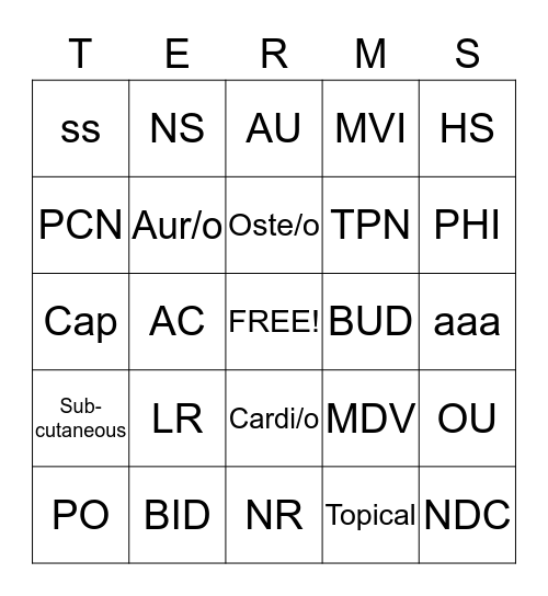 TERMS BINGO Card