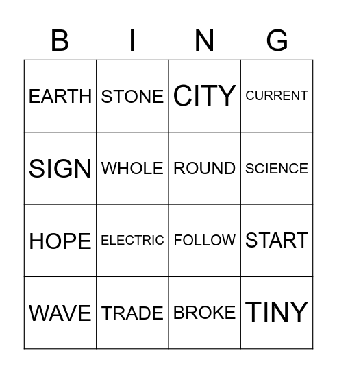 WEEK 4 SPELLING LIST TERM 1 Bingo Card