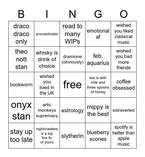 chloe’s bingo Card