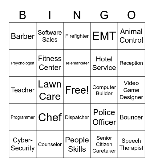 Career Cluster 3 Bingo Card