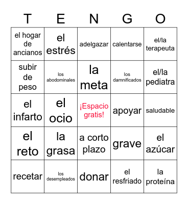 Vocabulario 5 Bingo Card