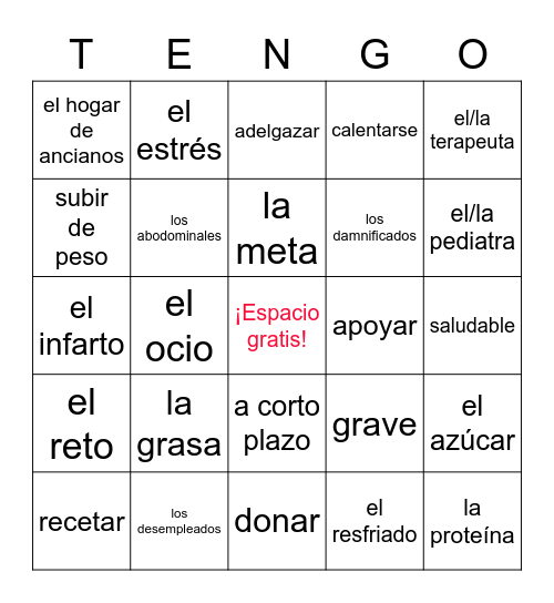 Vocabulario 5 Bingo Card