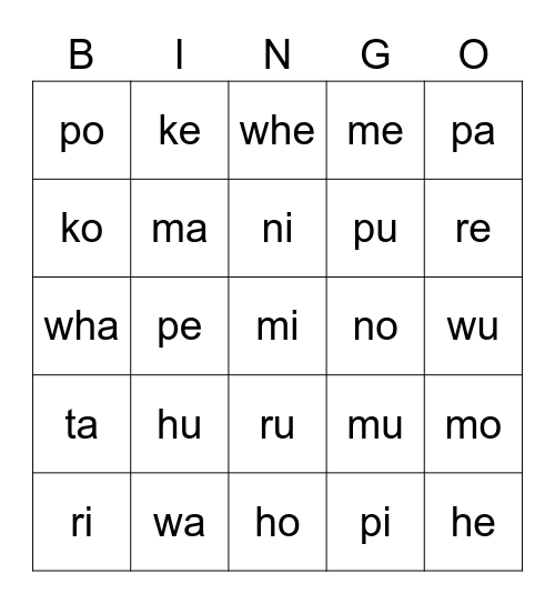 Whakapu Bingo Card