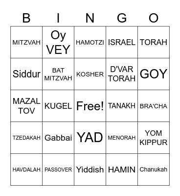 JEWISH BINGO Card