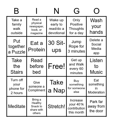 February Wellness Week #4 Bingo Card