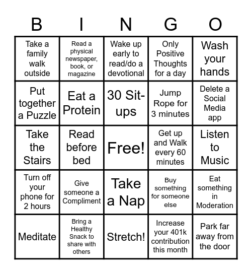 February Wellness Week #4 Bingo Card