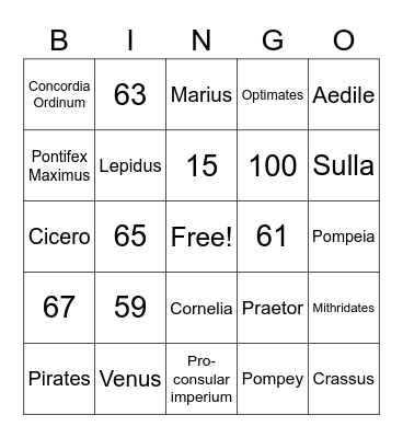 Caesar and Rome Bingo Card