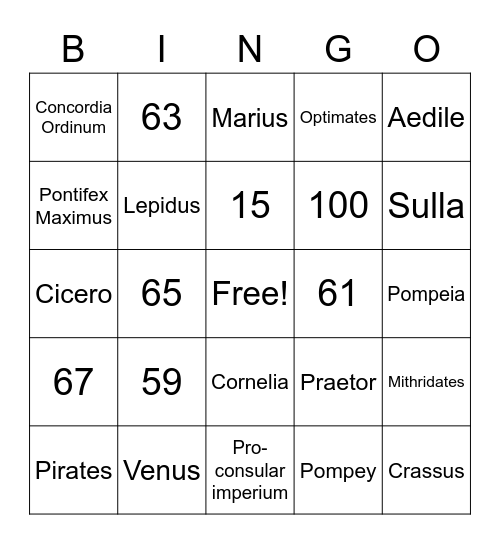 Caesar and Rome Bingo Card