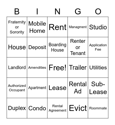 Rent Search BINGO Card