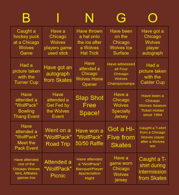 "The WolfPack Fun Hockey!" Bingo Card