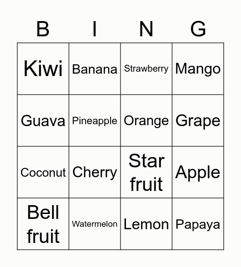 康軒B2G- Fruits Bingo Card