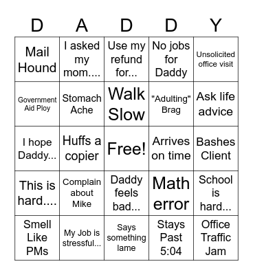 DADDY BINGO 2.0 Bingo Card