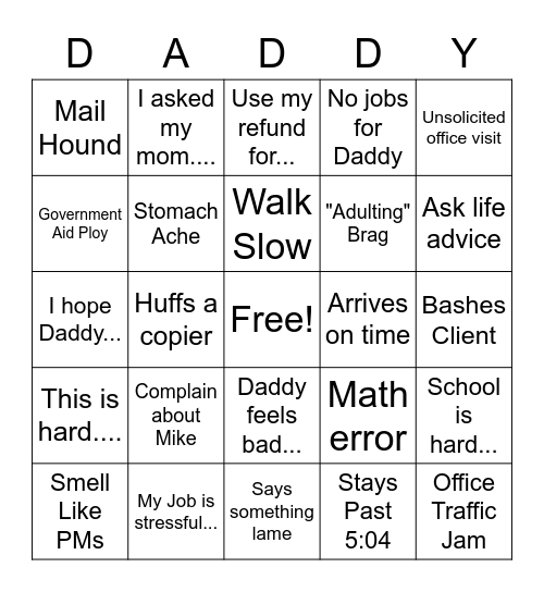 DADDY BINGO 2.0 Bingo Card
