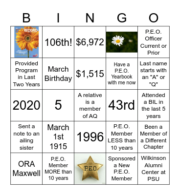 PEO BINGO Card