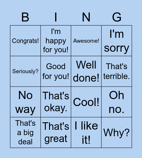 Comments 2 Bingo Card