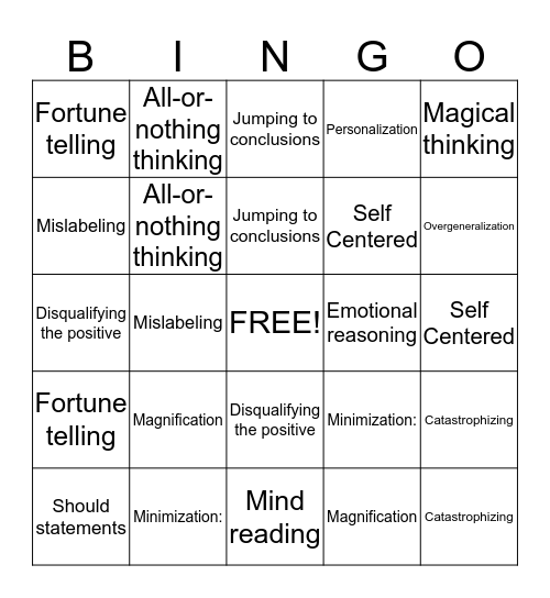 Cognitive Distortion  Bingo Card