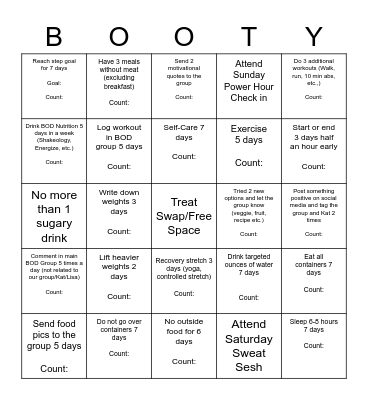 The Booty Bunch! Bingo Card