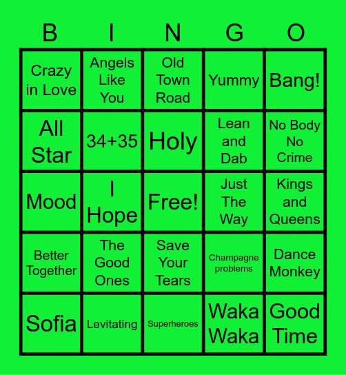 Jessie's Jams Music Bingo Card