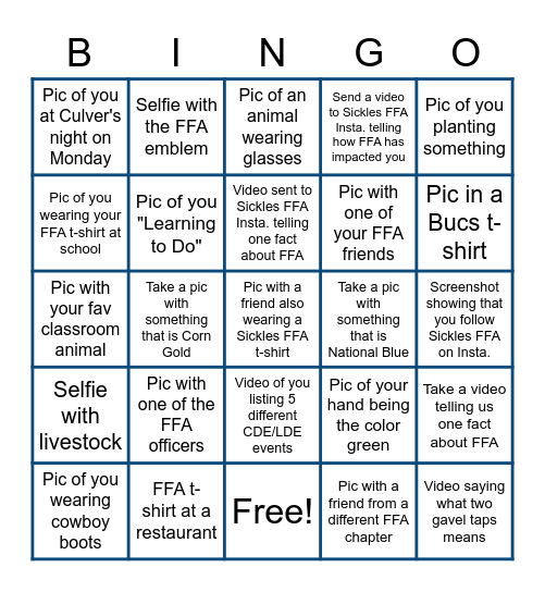 National FFA Week Bingo Card