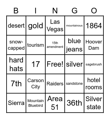 NEVADA Bingo Card