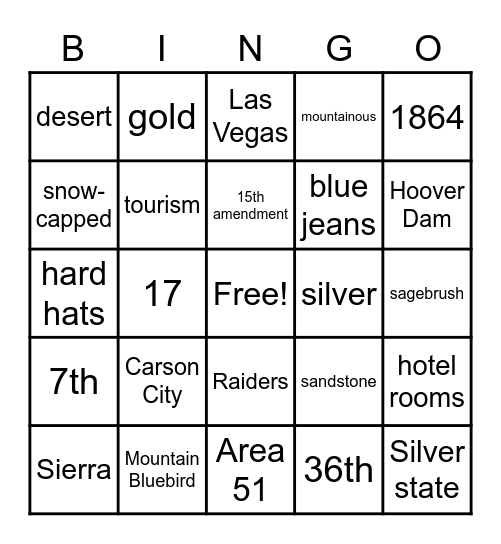 NEVADA Bingo Card