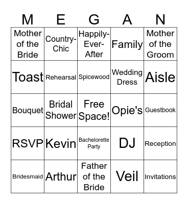 Bridal Bingo! Bingo Card