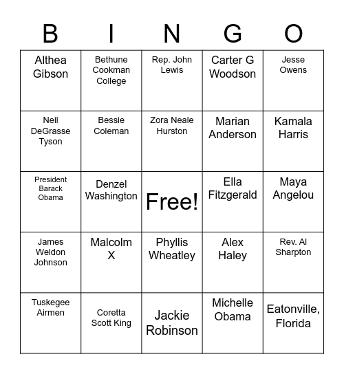 Black History Month Bingo Card