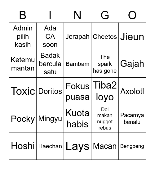 TY Bingo Card