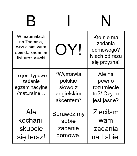 Facearska Bingo Card