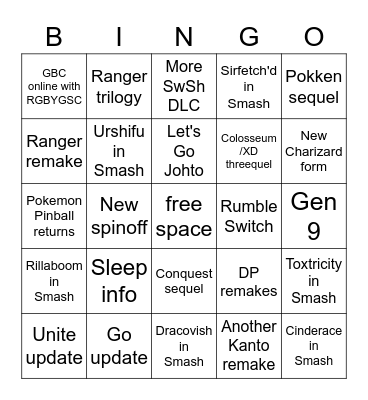 Pokemon Direct Bingo Card