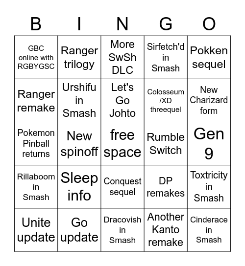 Pokemon Direct Bingo Card