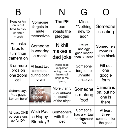 Chappie Bingo Card