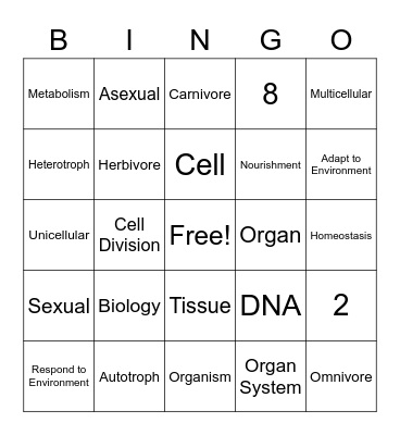 Living Things Bingo Card