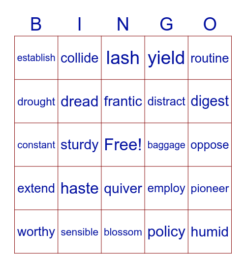 VW Unit 4-6 Bingo Card