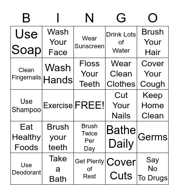 Healthy Habits Bingo Card