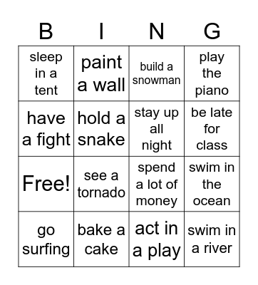 Never Have I Ever... Bingo Card