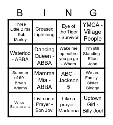 Musical Bingo Card