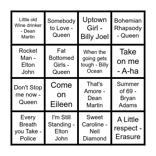 Musical Bingo Card