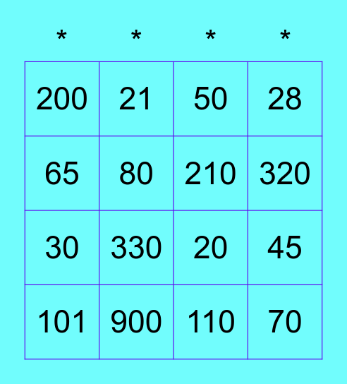 Bingo de Cálculo Mental Bingo Card