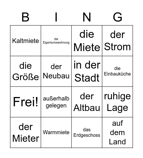 Eine Wohnung mieten Bingo Card