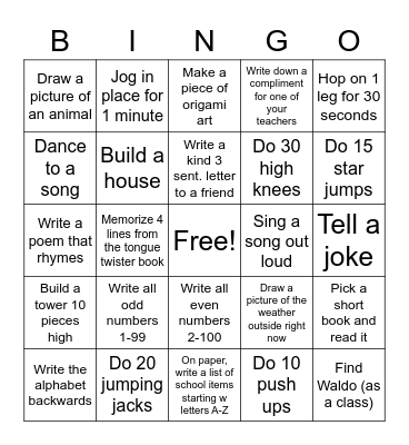 PAJAMA DAY BINGO! Bingo Card