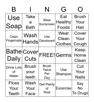 Healthy Habits Bingo Card