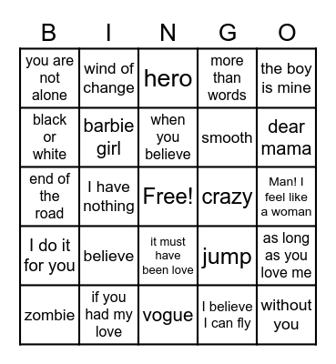 Muziek bingo Card