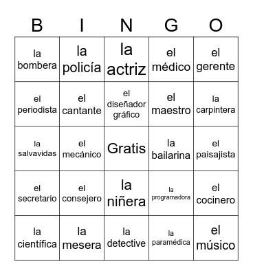 Las profesiones Bingo Card