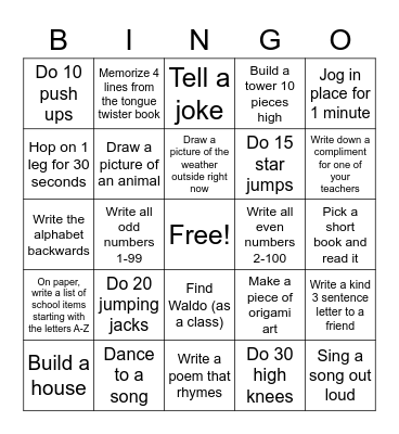 PAJAMA DAY BINGO Card