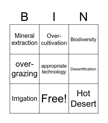 Hot Deserts key words Bingo Card