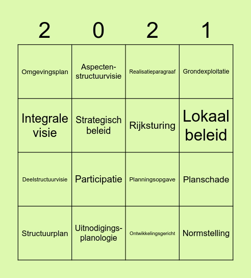 Planningstelselvraagstukken Bingo Card